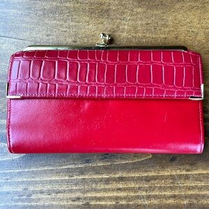 ST. THOMAS Vintage Red Leather Clutch Purse Wallet with Kiss Lock